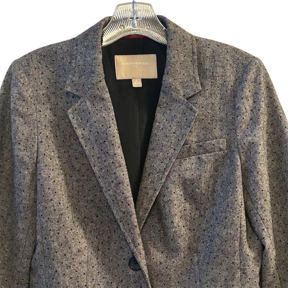 Banana Republic Women's Gray Polka Dot Blazer Size 8 Long Sleeve - Picture 7 of 12